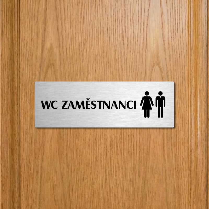 WC zaměstnanci společné, 200x66mm, stříbrná popiska s imitacemi šroubků